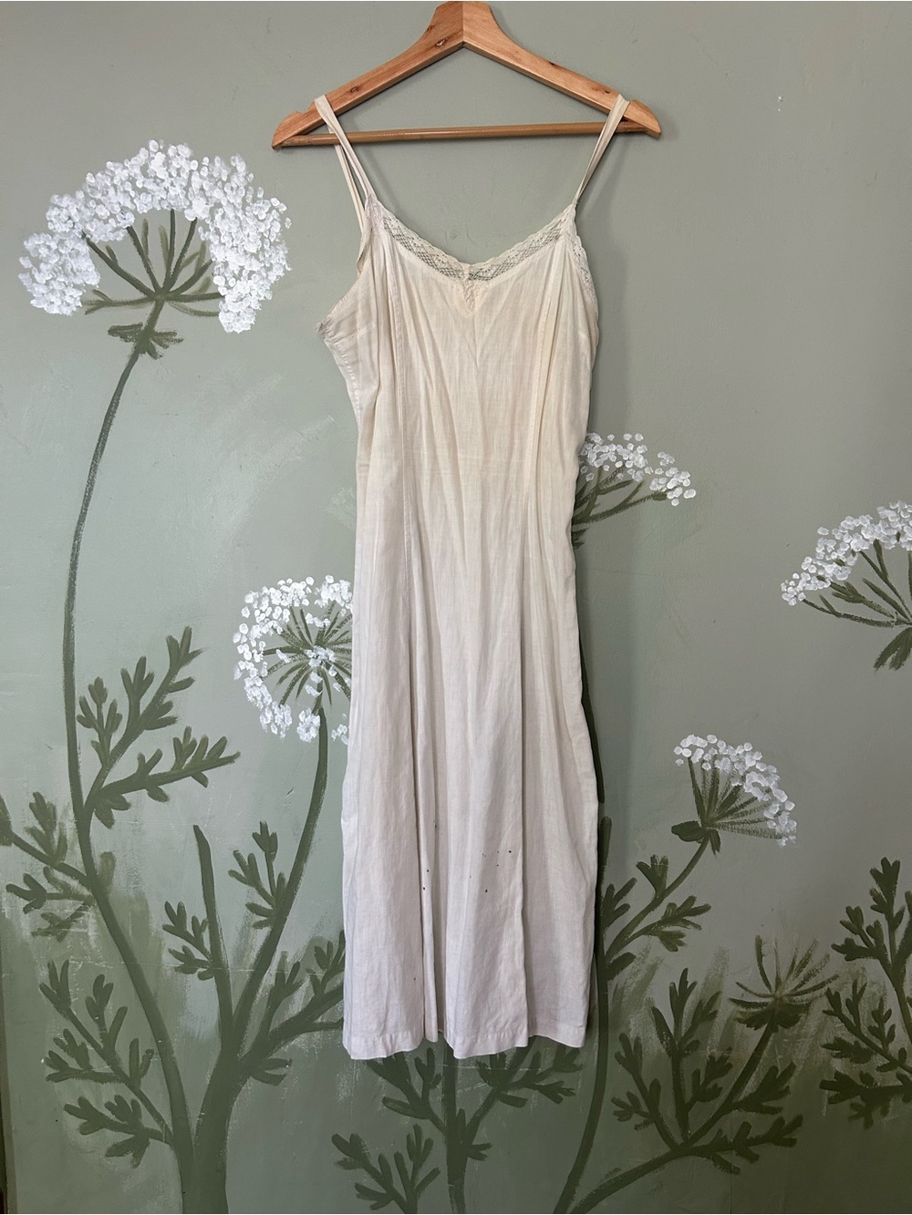 VTG Cream Slip Dress with Lace Trim